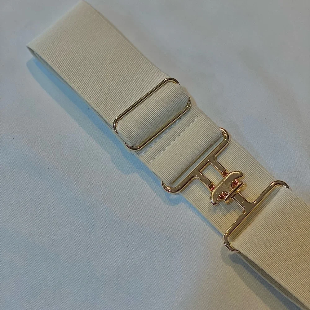 Cream with gold buckle Surcingle Belt Elastic One Size Fits All equestrian